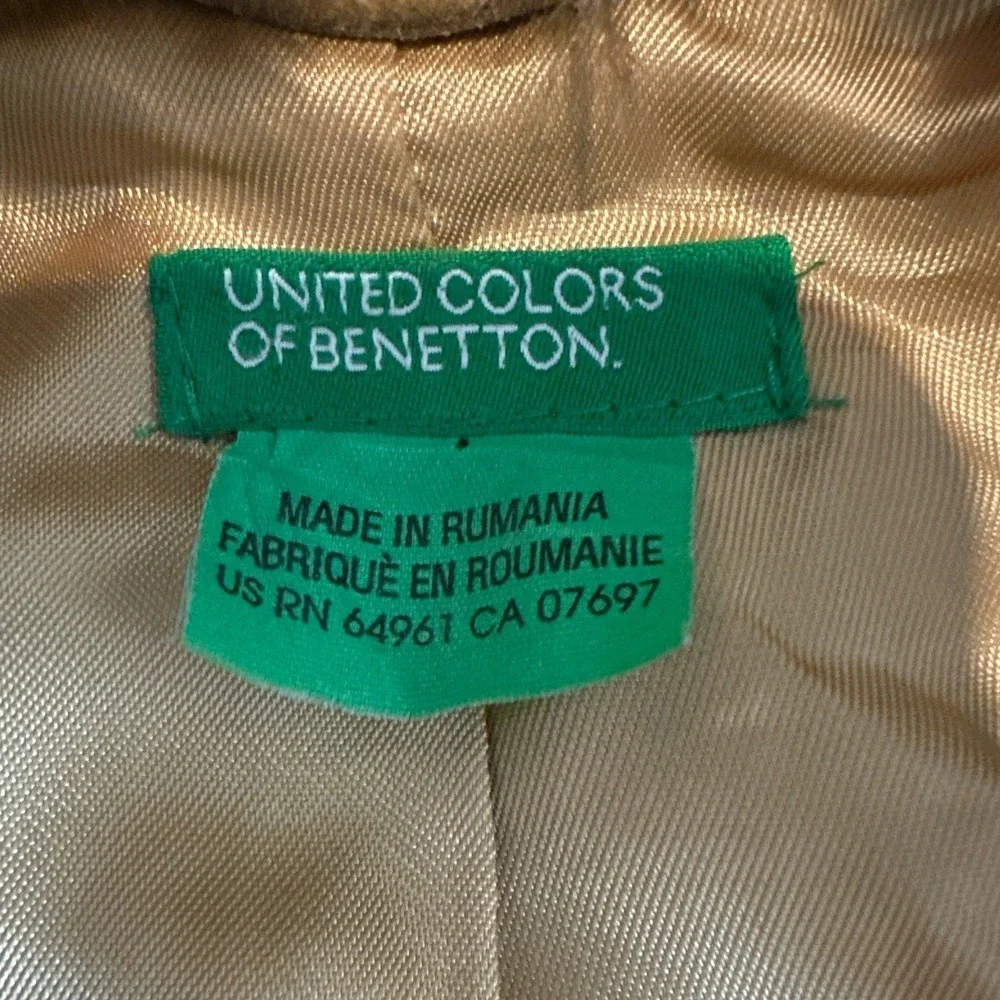 United Colors of Benetton Y2K European Suede Moto Jacket Faux Fur Collar Women38
